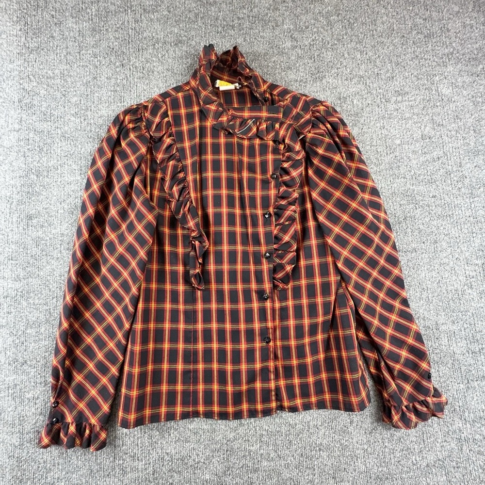 Pantree Blouse Womens 18 Tall Red Plaid Ruffle High Neck Long Sleeve Top 5158